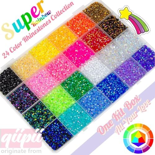 3 Boxes 24 Color 3mm 4mm 5mm Jelly Resin Rhinestones w B7000 Glue for Bedazzling Crafting Flatback Colorful Stones Gems Diamonds Charms for Nails Face Makeup Tumblers Bottles DIY Crafts Clothes