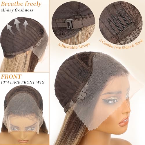 AISI HAIR 13x4 Ombre Blonde Straight Lace Front Wig for Women Synthetic Pre Plucked Blonde Glueless Wig With Baby Hair for Beginner Friendly 28inch