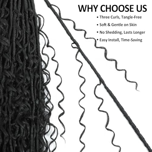 9 packs Boho Faux Locs Crochet Hair, 24 Inch, Natural Black Pre Looped Goddess Soft Locs Crochet Hair with Curly Ends, Bohemian River Locs for Black Women(1B#, 24 Inch)