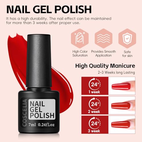 COSCELIA Gel Nail Polish Kit with U V Light, 15 Colors Nude Pink Yellow Orange Green Purple Gels Polish Set 3Pcs Poly Nail Gel Glossy/Matte Top Base Coat Manicure Tools for Women Home Salon DIY