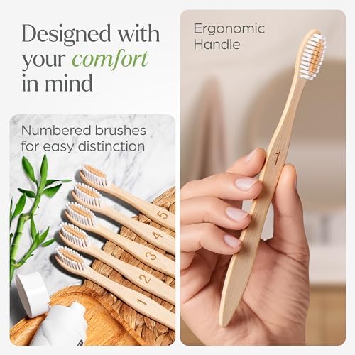 Bamboo Toothbrushes Bulk Soft Bristles (50 Pack) - Eco-Friendly, Natural Wooden Toothbrush