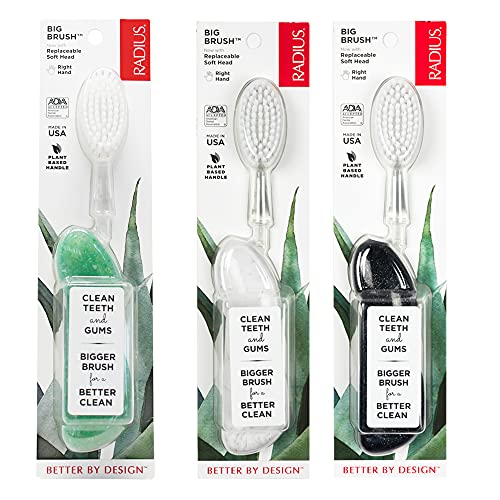RADIUS Toothbrush, Original Big Brush with Replaceable Head, Right Handed, Midnight Sky/Marble/Soda Pop, BPA Free & ADA Accepted, Pack of 3