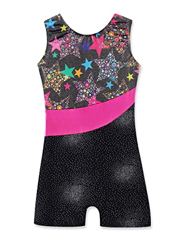 Toddler Leotards for Girls Gymnastcis 3t 4t Kid Child Dance Tumbling Trainning Sleeveless Biketard Sparkly Stars Colorful Unitard (Stars Black, 3-4 Years)
