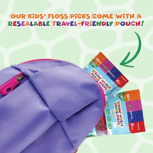 Biodegradable Kids Flossers - Unflavored Dental Floss Picks for Children | Fluoride & Plastic-Free | Colorful & Fun Animal Floss Sticks | Eco Friendly, Vegan, Natural (200 Pack, Unflavored)