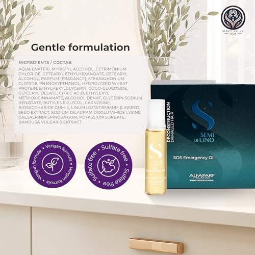 Alfaparf SOS Reconstruction reparative Emergengy oil, treatment for Damaged hair, Hair breakage, Strengthening 6 vials Bundle with Conditioning treatment cap by Beauty Nation