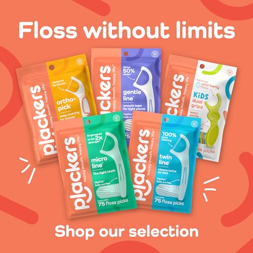 Plackers Twin-Line Dental Flossers, Advanced Whitening and Dual Action Flossing System, Easy Storage, Super Tuffloss, 2X The Clean, Cool Mint Flavor, 150 Count (Pack of 4)