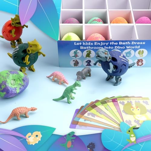 Bath Bombs for Kids with Surprise Toys Inside - 16 Pack Organic Dinosaur Eggs Bath Bombs Gift Set, Dino Eggs, Dinosaur Toys for Kids 3 4 5 6 7 8 9 Years, Birthday Gifts for Boys Girls