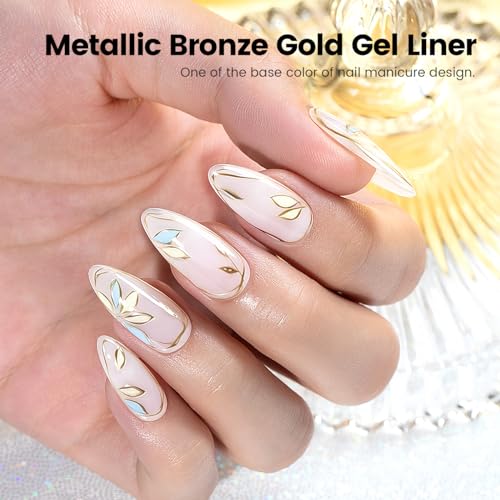 RARJSM Metallic Chrome Gel Liner Nail Art 3D Mirror Holographic Silver and Bronze Gold 2Pcs Set Gel Nail Polish 8ml Painting Build in Thin Brush Painted Drawing Striper GelPolish Curing Requires