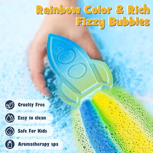 Space Bath Bombs for Kids with Surprise Inside, 8 Pack Kids Galaxy Bath Bombs with Space Toys for Toddler Boys Girls Handemade Rainbow Bubble Bath Fizzies Birthday Christmas Gift Set