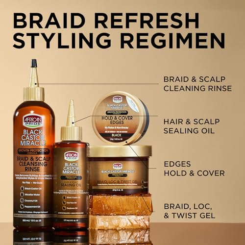 African Pride Black Castor Miracle Extra Hold Braid, Loc, Twist Gel - Extreme Hold Braiding Hair Gel, Edge Control & Tames Frizz, No Flake (Pack of 3) | Natural Ingredients, Coconut Oil | 8oz