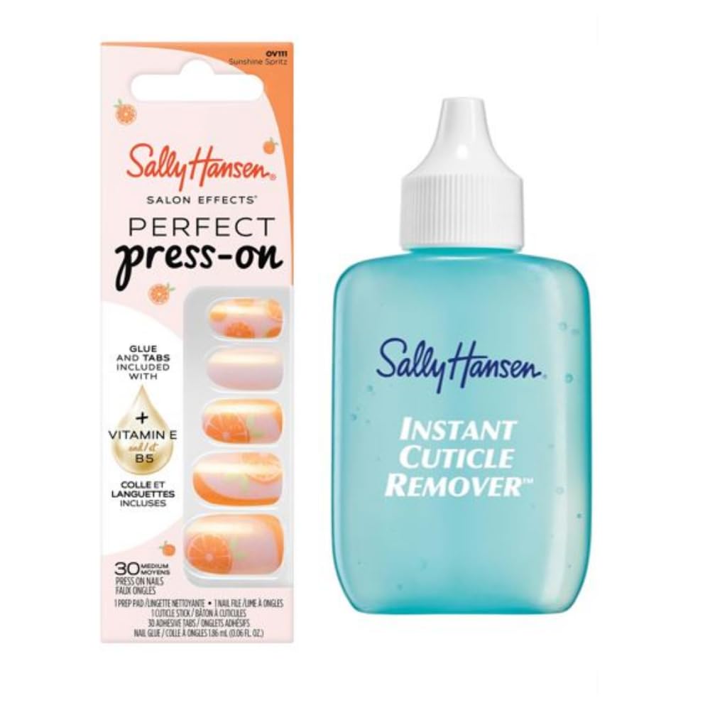 Sally Hansen Instant Cuticle Remover | Press-On Nails Set with Glue & Tabs