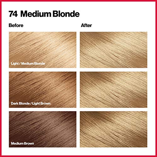 Revlon ColorSilk Permanent Hair Color, 100% Gray Coverage Dye Kit, Ammonia-Free, Keratin and Amino Acids, Blonde Shades, 74 Medium Blonde (Pack of 3)