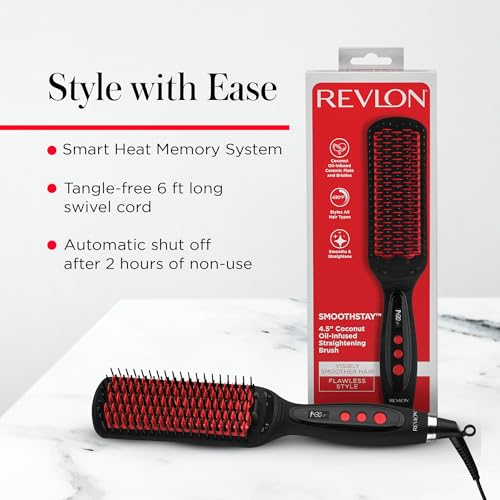 REVLON SmoothStay XL Hair Straightener - Heated Straightening Brush for Silky & Straight Long-Lasting Results, Locks in Moisture with Reduced Static & Frizz