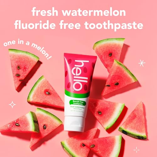 Hello Natural Watermelon Flavor Baby & Kids Fluoride Free Toothpaste, Vegan, SLS Free, Gluten Free, Safe to Swallow for Baby and Toddlers, 4.2 Ounce (Pack of 3)
