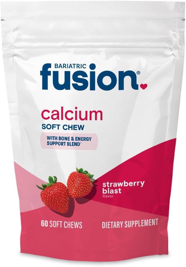 Bariatric Fusion Bariatric Calcium Chews | Calcium Citrate with Vitamin D3 Calcium Supplement Bariatric Vitamin | Sugar Free Calcium Citrate Chewable | Calcium Citrate 500mg | Strawberry | 60 Count