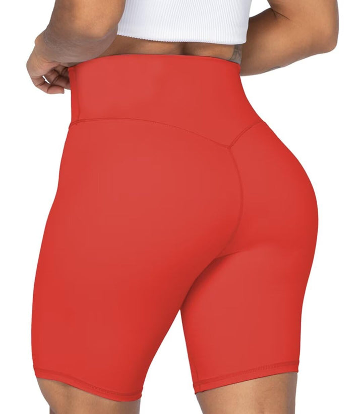 Sunzel No Front Seam High Waist Biker Shorts for Women, Squat Proof Yoga Workout Gym Bike Shorts 8" Orange Red X-Small