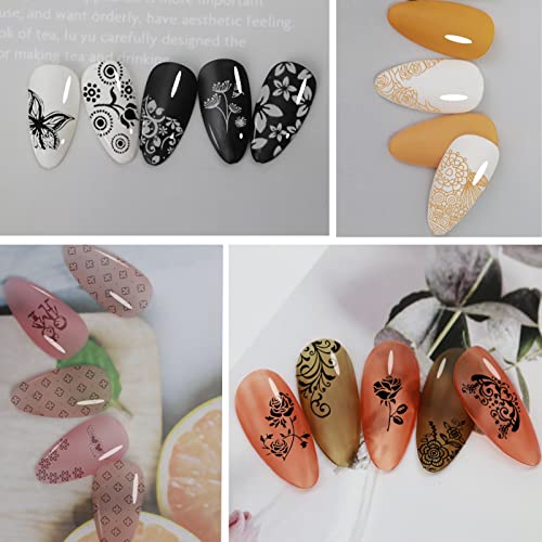 Biutee Nail Stamping Plates Set - 12pcs Templates, 8 Colors, Stamper, Scraper, Storage Bag - Animal & Flower Design Nail Art Plates