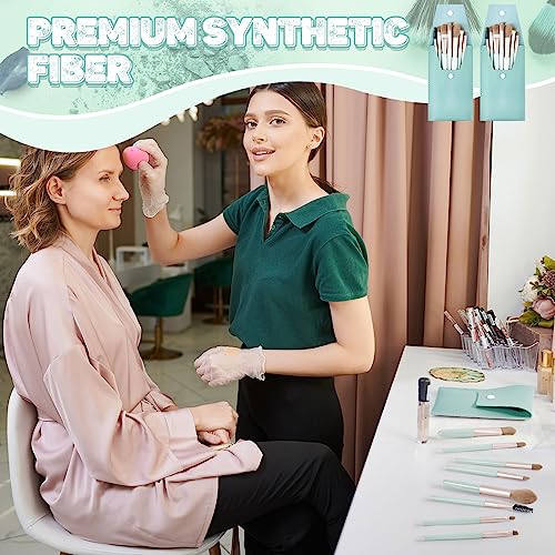 Gerrii 6 Sets Travel Makeup Brush Set Brushes Bag Bridesmaid Gift Synthetic Fiber Face Make up Brushes Angled Blush Brush for Wedding Bridal Shower Favors Bachelorette Party Gift (Light Blue)