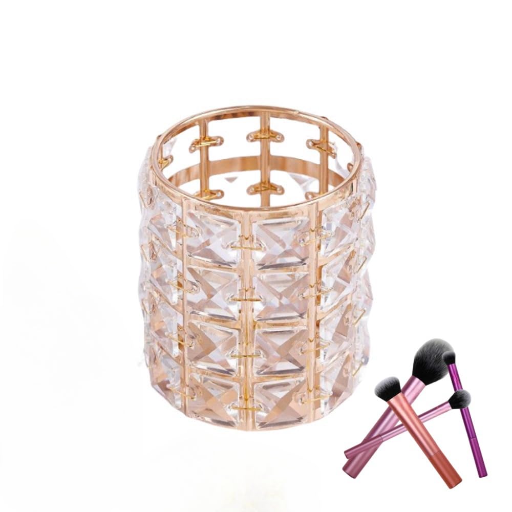 GYWHOOFT Crystal Makeup Organizer, Make Up Cosmetic Holder, Round Brush Organizer, Makeup Organizer Holder for Makeup Brushes, Pens, and Desk