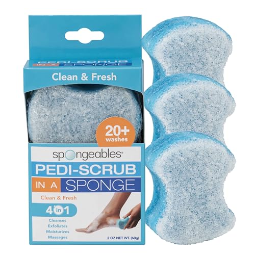 Spongables Pedi Scrub Foot Exfoliating 20+ Wash Sponge, Clean & Fresh, 3 Count
