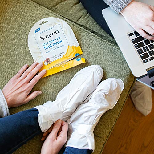 Aveeno Repairing CICA Foot Mask with Prebiotic Oat and Shea Butter, Moisturizing Foot Mask for Extra Dry Skin, 2 Single-Use Slippers 1 ea