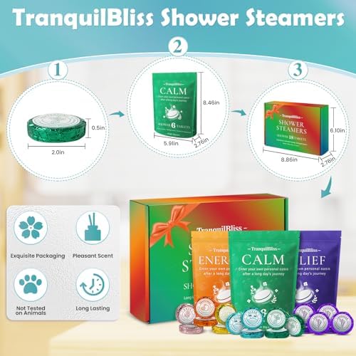 18 Pack Shower Steamers with 6 Smoothing Long-Lasting Scents, Shower Bath Bombs with Natural Fragrance, Self-Care and Relaxation Presents for Women and Men