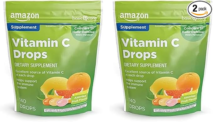 Amazon Basic Care Vitamin C Supplement Drops, Lemon, Orange & Grapefruit, 140 Count (Previously SoundHealth) (Pack of 2)