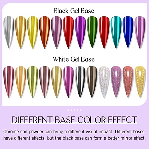 SAVILAND Chrome Nail Powder Set: 24 Colors Metallic Mirror Effect Iridescent Chrome Nail Powder for Gel Polish Holographic Chameleon Pigment Nail Art Decoration Glitter Dust Home Salon Manicure DIY
