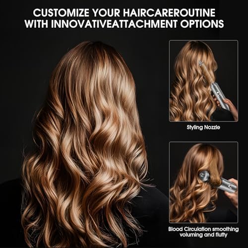 AOMEES Professional Hot Air Styler & Drying System, 6 in 1 Powerful Hair Dryer Brush • Styling Without Heat Damage, with Air Curler, Hair Dryer, Volumizer Brush, Hair Straightener Brush, Smooth Comb