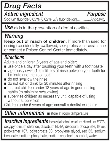 Amazon Basics Kids Mouthwash with Fluoride, Anticavity, Alcohol-Free Bubble Gum, 18 fl oz (Pack of 4)