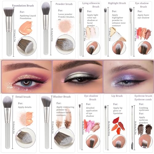 Gift Ready 10 Piece grayish green Makeup Brushs Set and 2 Piece Makeup Sponge – Wooden Handle with Soft Synthetic Bristles, Concealer, Powder – (Ideal for Christmas, Birthday, Women)