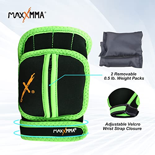 MaxxMMA Adjustable Weighted Gloves, 2 lb. Set - Removable Weight (2 x 0.5 lb. Each Glove) for Sculpting MMA Kickboxing Cardio Aerobics Hand Speed Coordination Shoulder Strength (Black)