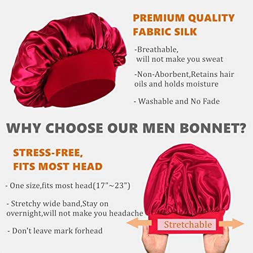 2 PCS Bonnet for Men,Silk Hair Bonnet for Sleeping Women,Matching Bonnets and Durag Set