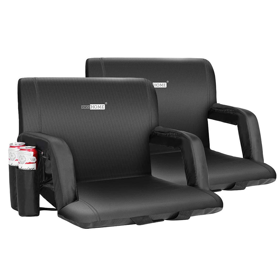 VIVOHOME Portable Reclining Stadium Seat Chairs for Bleachers with Padded Backrest and Adjustable Armrests, Set of 2