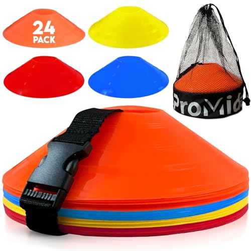 ProMidas Soccer Cones for Training - (24, 50 & 100 Pcs) with Mesh Bag & Strap - Flexible & Heavy Duty - Best for Football, Basketball & Running Drills - Premium Quality Soccer Training Cones Sports