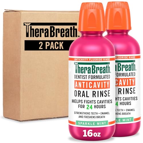 TheraBreath Anticavity Fluoride Mouthwash, Sparkle Mint, Dentist Formulated, 16 Fl Oz (2-Pack).