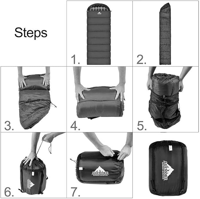 AGEMORE Cotton Flannel Sleeping Bag XL for Camping, Envelope Sleeping Bags for Adults 91"X35", Great for 3-4 Season Traveling, Hiking & Outdoor Activities, Waterproof Comfort with Compression Sack