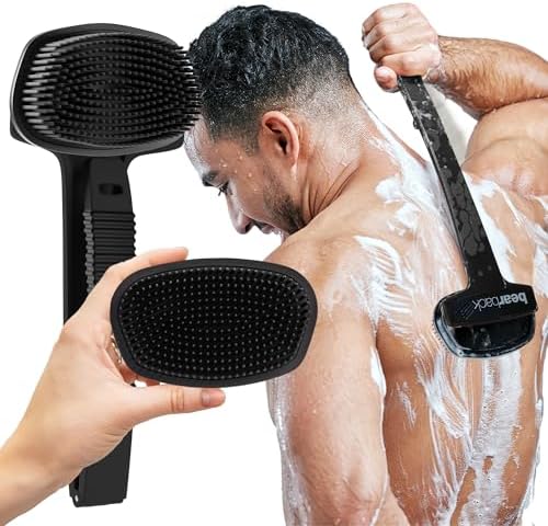 Bearback Silicone Body Scrubber with Extendable Handle – Back Scrubber for Shower, Men & Women – Removable Soft Brush, Gentle, Hygienic & Easy to Use