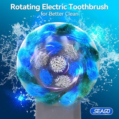 SEAGO Rotating Electric Toothbrush with 8 Round Brush Heads, with 5 Cleaning Modes, Sonic Technology Whitening Teeth in 14 Days, for Adult and Kids, SG-2603 (White)