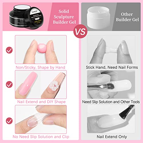 Solid Builder Gel for 3D Nail Art Extension Gel Non Stick Hand Sculpture Hard Gels with Dual Form Flower Strengthen for Home DIY Nails Salon Lamp Cure Require 30g(1oz)