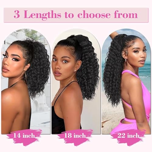 AISI BEAUTY Black Ponytail Extension 14 Inch Curly Drawstring Ponytail for Women Clip in Fake Ponytail Synthetic Curly Pony Tails Hair Extensions(Black)