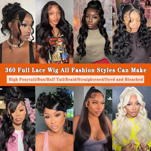 30 Inch 360 Lace Front Wigs Human Hair Invisi Strap Body Wave HD Lace Front Wigs Human Hair Pre Plucked Drawstring 360 Frontal Glueless Wigs for Women 180 Density Full Lace Wig