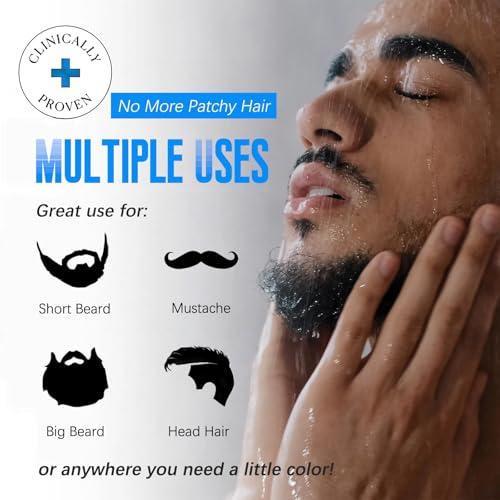 Mens Beard & Mustache Dye Shampoo, Instant 100% Grey Hair Coverage, 3 in 1 Black Beard Color Shampoo for Men Facial Hair, Easy to Use & Dermatologist Tested, 200ML