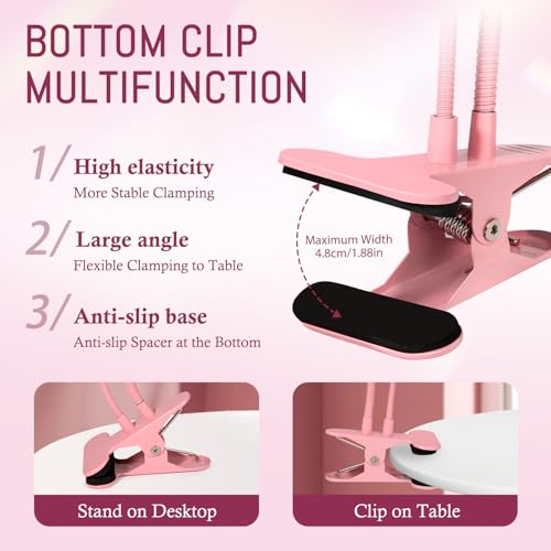 AORAEM LED Nail Lamp Double-Headed UV LED Light Quicky-Dry Duck Neck UV Lamp Dryer Curing Light with Portable Gooseneck and Clamp Flash Cure U V Light for Gel Nails Professional Home DIY Salon Pink