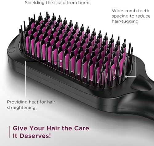 30s Fast Heating Hair Straightener Brush - Ionic Anti-Frizz, Anti-Scald, Auto Temp Lock & Auto-Off, Worldwide Voltage, Black