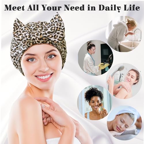 Luxury Shower Cap for Women, Shower Caps for Women Reusable Waterproof, Hair Cap for Shower, Large Adjustable Bowknot Bath Cap for Long Hair Braids