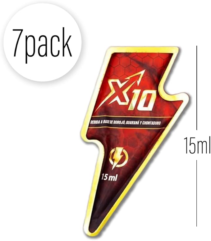 X10 Natural Supplement - Chontaduro, Guarana, and Borojó Blend | 15ml Sachets (7-Pack) | Plant-Based Energy Support.
