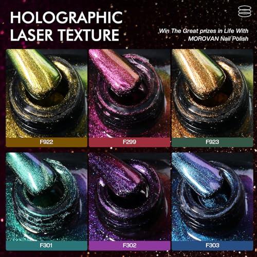 Morovan Fingernail Nail Polish Set: Holographic Metallic Lacquer Air Dry Nail Polish Regular Nail Pack 0.27oz Glitter Finger Nail Bulk Toenail Polish Kit Gift for Women