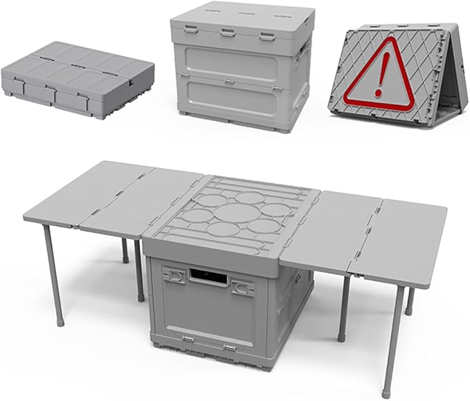3 in 1 Folding Storage Box with Table, Multifunctional Collapsible Bins with Parking Warning Sign, Outdoor Storage Bin for Picnic, Home, Office, Car