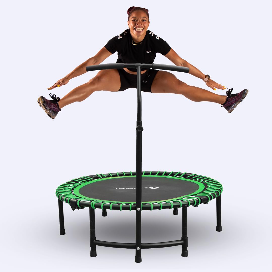 Fitness Trampoline for Adults and Kids, Indoor Rebounder Exercise Trampoline for Workout Fitness for Quiet and Safely Cushioned Bounce Workout (with Handles, Green)